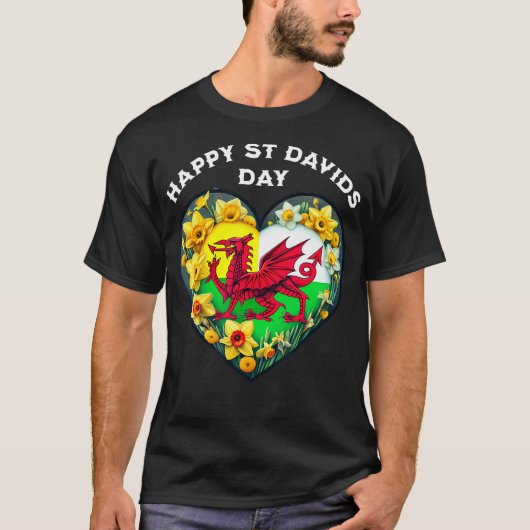 Happy St Davids Day Welsh Wales Flaggendaffodien T-Shirt (Vorderseite)