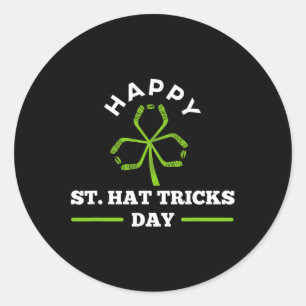 Happy St. Hat Tricks Day Hockey Sticks Kleeblatt Runder Aufkleber