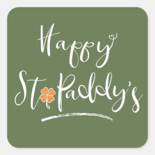 Happy St. Paddy's Orange Kleeblatt ID336 Quadratischer Aufkleber