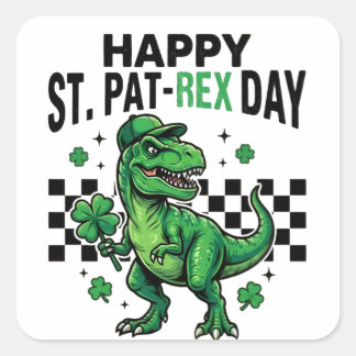 Happy St Pat-Rex Day Dinosaur Party Quadratischer Aufkleber