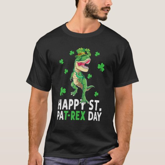Happy St Pat T Rex Saint Patrick's Day Dinosaur Bo T-Shirt (Vorderseite)