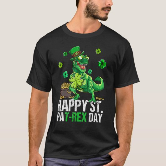 Happy St Pat T Rex Saint Patrick's Day Dinosaur Bo T-Shirt (Vorderseite)