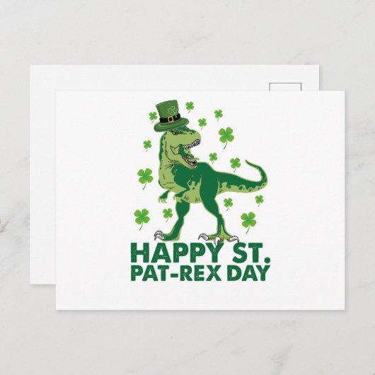 Happy St Pat T-Rex Saint Patrick's Day Dinosaur Postkarte (Vorne/Hinten)