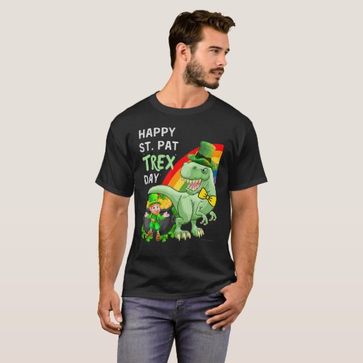 Happy St Pat T Rex Saint Patrick's Day Dinosaur T-Shirt (Vorne ganz)