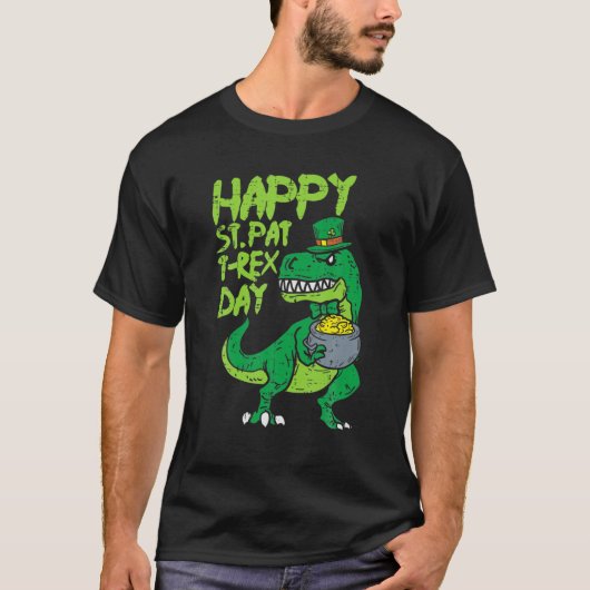 Happy St Pat Trex Day Funny Patricks Day Dinosaur T-Shirt (Vorderseite)
