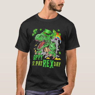 Happy St Pat Trex Day Saint Patrick Dinosaur Boys T-Shirt
