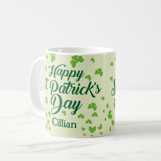 Happy-st-Patrick-Day-Kleeblatt Kaffeetasse (Vorderseite Links)