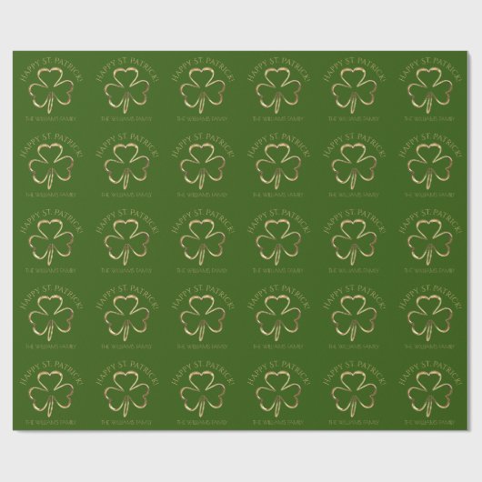 Happy St. Patrick Green und Gold Clover Kleeblatt Geschenkpapier (Flach)