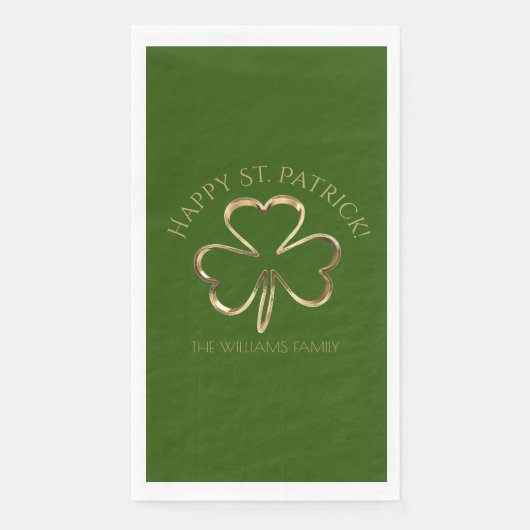 Happy St. Patrick Green und Gold Clover Kleeblatt Serviette (Vorderseite)
