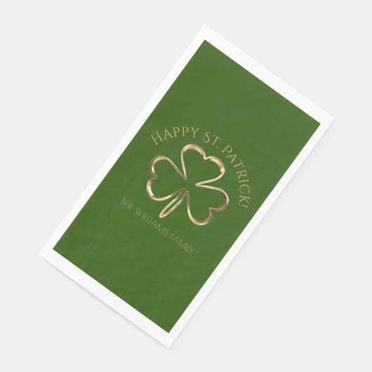 Happy St. Patrick Green und Gold Clover Kleeblatt Serviette (Ecke)