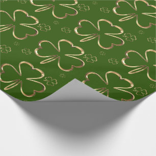 Happy St. Patrick Green und Gold Clovers Kleeblatt Geschenkpapier