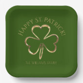 Happy St. Patrick Green und Gold Kleeblatt Clover Pappteller (Vorderseite)