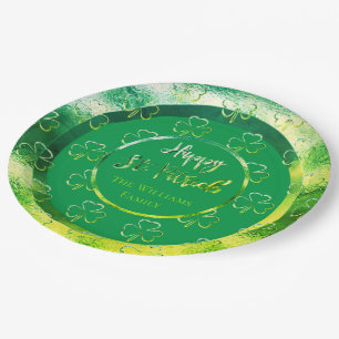 Happy St. Patrick Kleeblatt Green Clovers Irish Pappteller