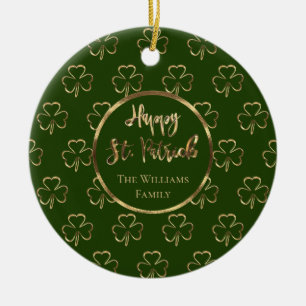 Happy St. Patrick Kleeblatts Green Clovers Irish Keramik Ornament