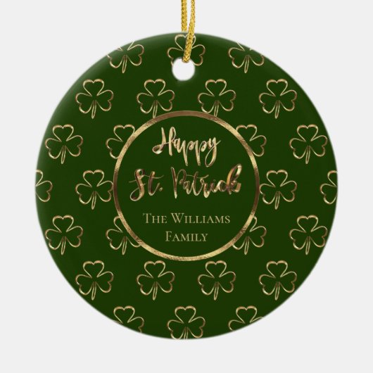Happy St. Patrick Kleeblatts Green Clovers Irish Keramik Ornament (Vorne)