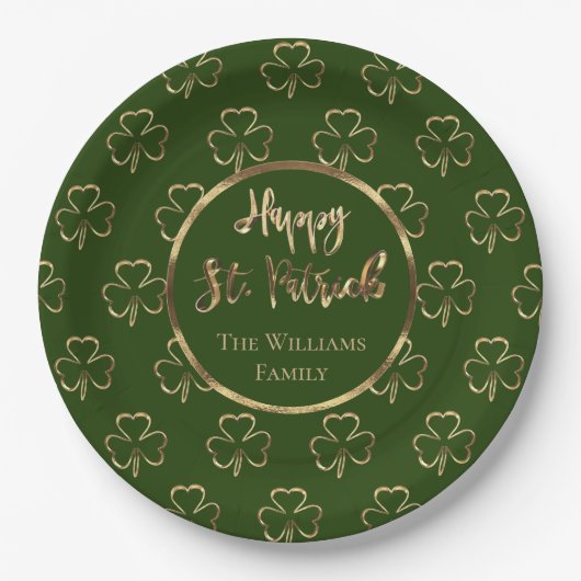 Happy St. Patrick Kleeblatts Green Clovers Irish Pappteller (Vorderseite)