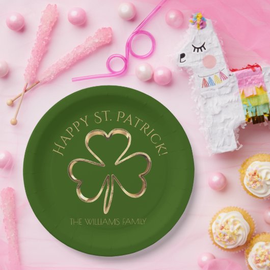 Happy St. Patrick oder Ihr Text-Kleeblatt Kleber P Pappteller (Party)