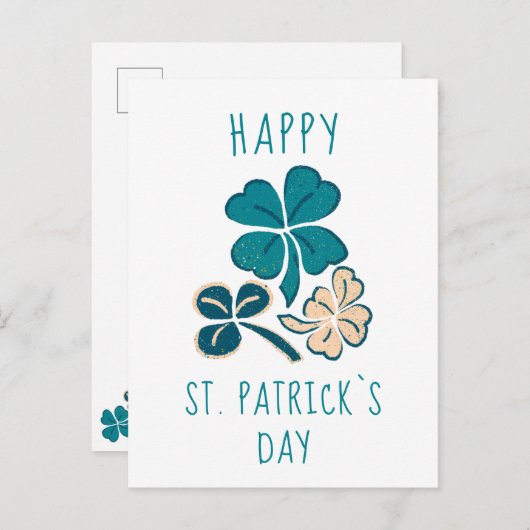 Happy St. Patrick`s Day Clover Kleeblatt Zeichnend Postkarte (Vorne/Hinten)