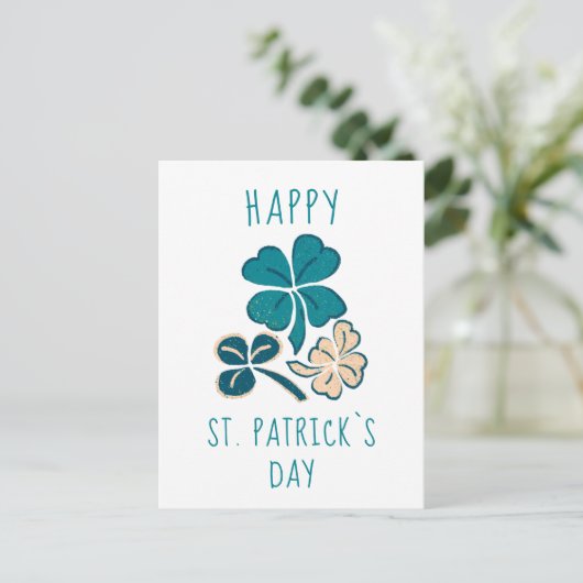 Happy St. Patrick`s Day Clover Kleeblatt Zeichnend Postkarte (Stehend Vorderseite)