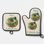 Happy St. Patrick’s Day Donut with Leprechaun Hat Ofenhandschuh & Topflappen-Set (Vorderseite)