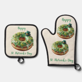 Happy St. Patrick’s Day Donut with Leprechaun Hat Ofenhandschuh & Topflappen-Set