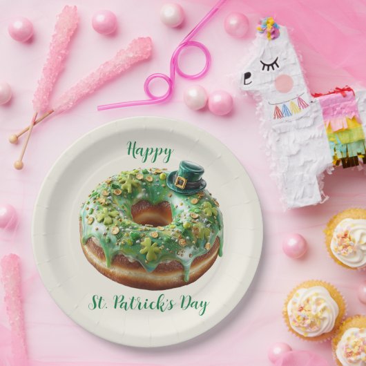 Happy St. Patrick’s Day Donut with Leprechaun Hat Pappteller (Party)