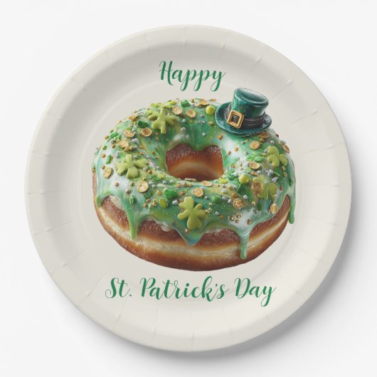 Happy St. Patrick’s Day Donut with Leprechaun Hat Pappteller (Vorderseite)
