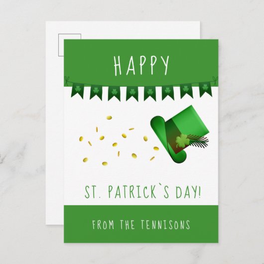 Happy St. Patrick`s Day Gold and Hat Postkarte (Vorne/Hinten)