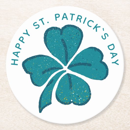 Happy St. Patrick`s Day Green Kleeblatt Clover Runder Pappuntersetzer (Vorderseite)