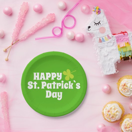 Happy St Patrick`s Day Green Lucky Kleeblatt Pappteller (Party)