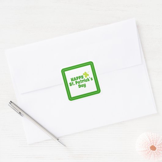 Happy St Patrick`s Day Green Lucky Kleeblatt Quadratischer Aufkleber (Umschlag)