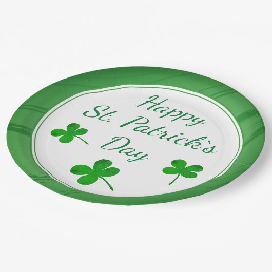 Happy St. Patrick`s Day Irish Green Kleeblatt Pappteller (Schrägansicht)