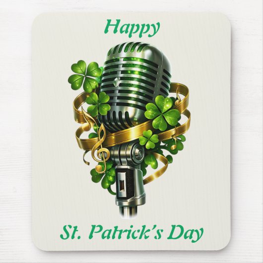 Happy St. Patrick’s Day Shamrock & Microphone Mousepad (Vorne)