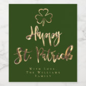 Happy St. Patrick Shamrock Clover Elegant Green Weinetikett (Einzelnes Label)