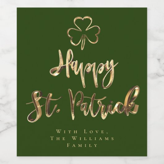 Happy St. Patrick Shamrock Clover Elegant Green Weinetikett (Einzelnes Label)