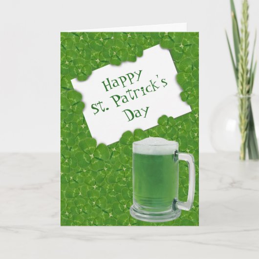Happy St. Patrick's Beer and Four-leaf Clovers Karte (Vorderseite)