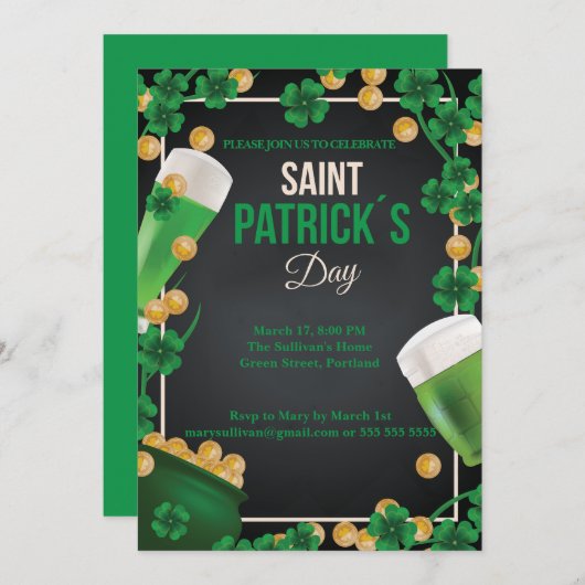 Happy St Patrick's Celebration Green Beer Paddy Einladung (Vorne/Hinten)