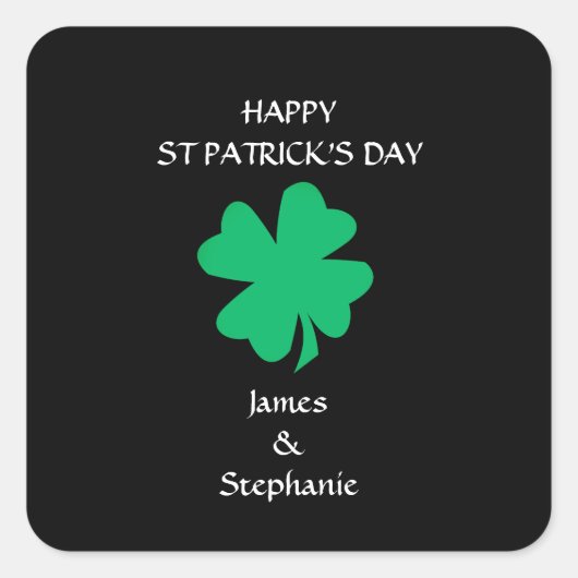 Happy St Patrick's Day 2024 Individuelle Name Klee Quadratischer Aufkleber (Vorderseite)