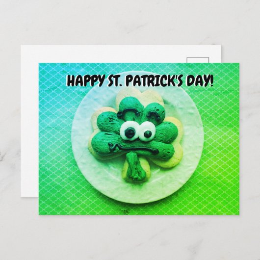 Happy St. Patrick's Day 4 Leaf Clover Cookie Postkarte (Vorne/Hinten)