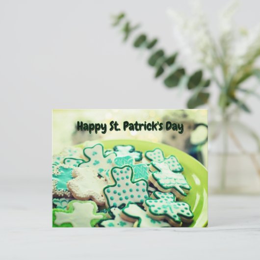 Happy St. Patrick's Day 4 Leaf Clover Cookies Postkarte (Stehend Vorderseite)