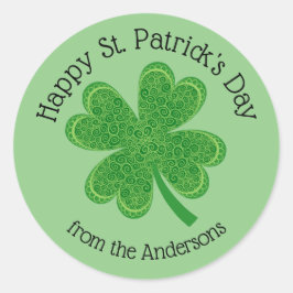 Happy St Patrick's Day 4 Leaf Clover Runder Aufkleber