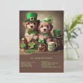 Happy St Patrick's Day Adorable Puppies Green Hats Einladung (Stehend Vorderseite)
