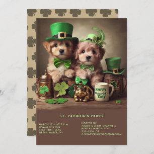 Happy St Patrick's Day Adorable Puppies Green Hats Einladung