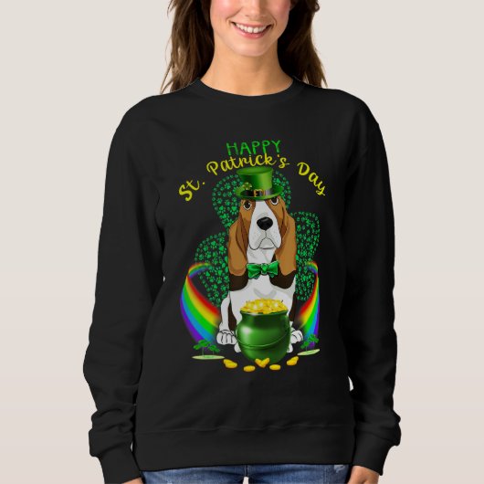 Happy St Patricks Day Basset Hound Leprechaun Hat Sweatshirt (Vorderseite)