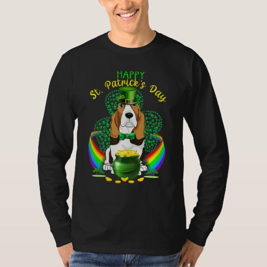 Happy St Patricks Day Basset Hound Leprechaun Hat T-Shirt (Vorderseite)