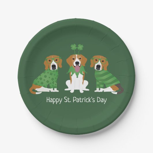 Happy St Patricks Day Beagle Hunde Pappteller (Vorderseite)