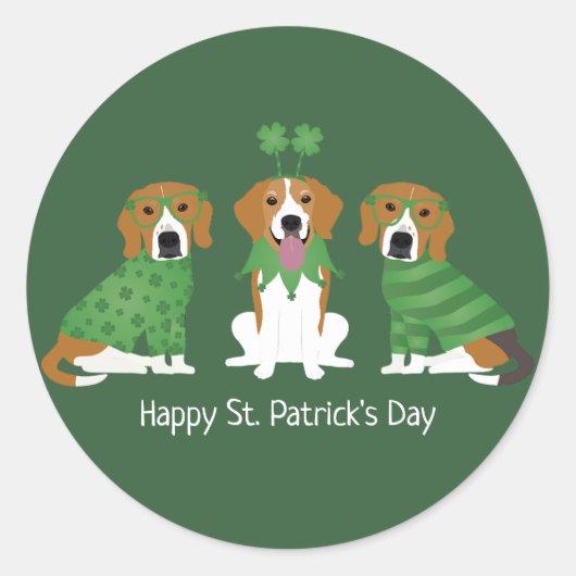 Happy St Patricks Day Beagle Hunde Runder Aufkleber (Vorderseite)
