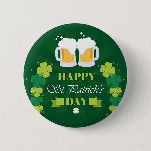Happy St. Patricks Day Beer and Clovers Button (Vorderseite)