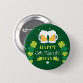 Happy St. Patricks Day Beer and Clovers Button (Vorne & Hinten)