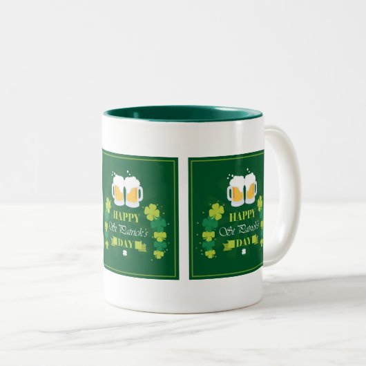 Happy St. Patricks Day Beer and Clovers Zweifarbige Tasse (VorderseiteRechts)